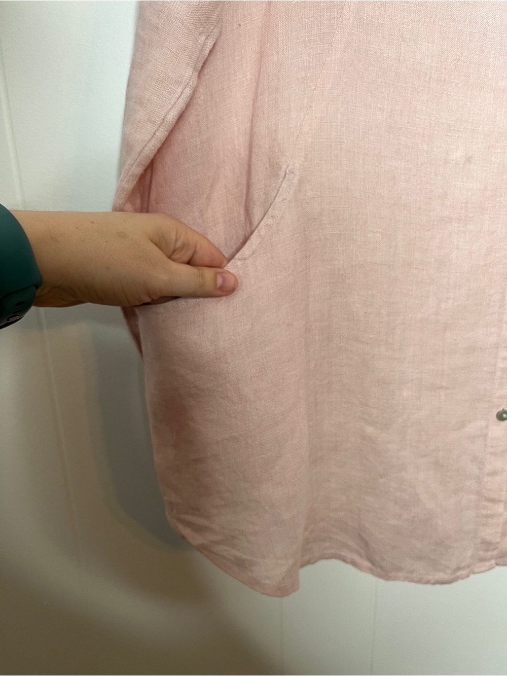 Sigrid Olsen Light Pink Linen Button-Front Tunic Long Sleeve Side Pockets M - Picture 4 of 5